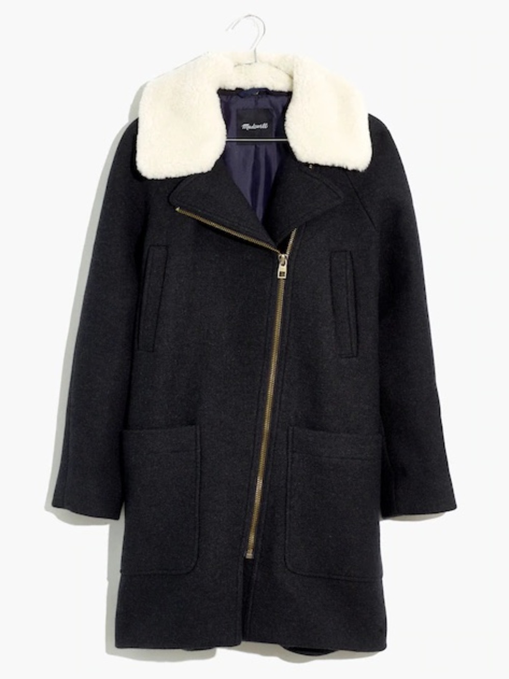 Madewell Eldridge Wool Cashmere Moto Coat Sherpa Collar Gray Small